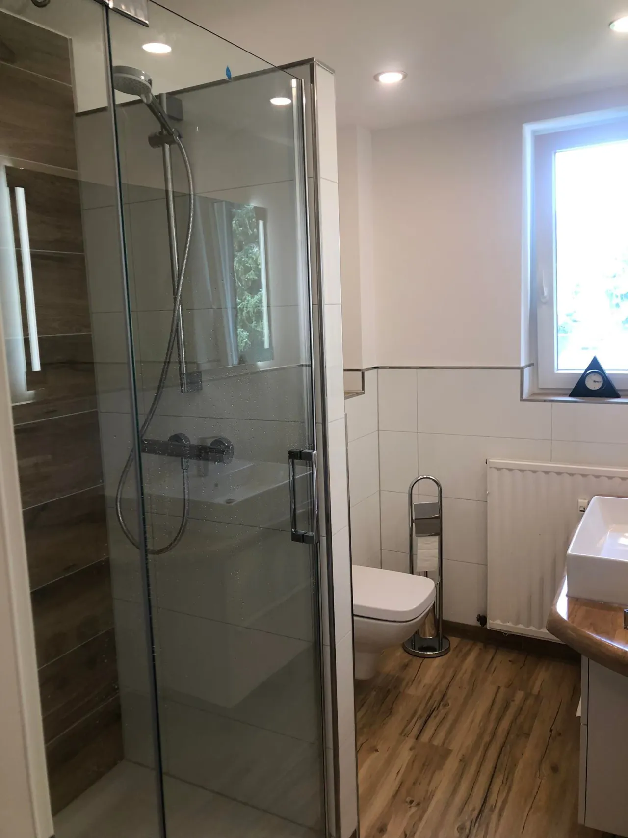 Badezimmer mit Dusche, WC und Waschtisch – Gipfelstation in Braunlage