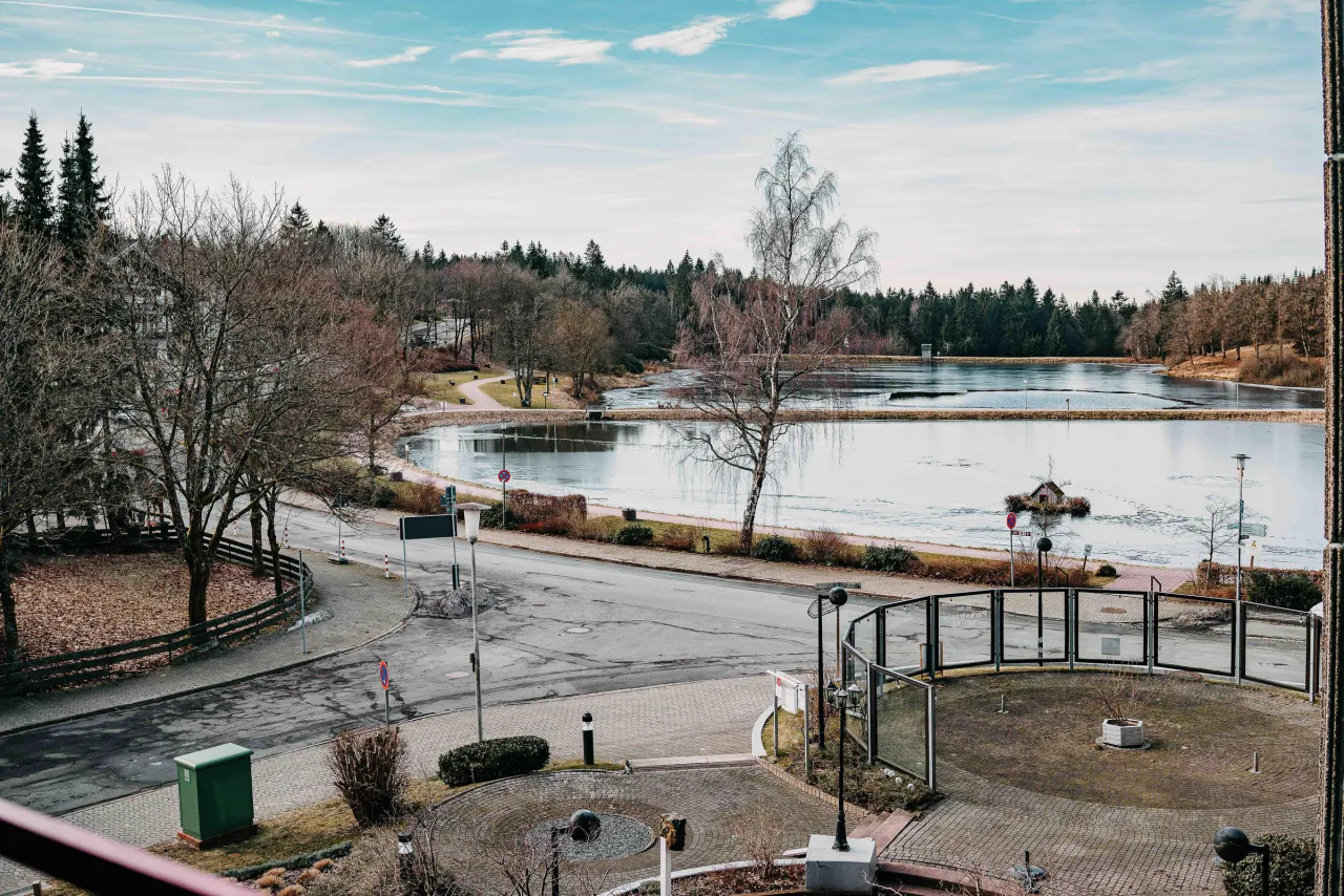 Blick vom Balkon auf den See – Haus Vier Jahreszeiten am See Harzflair in Hahnenklee