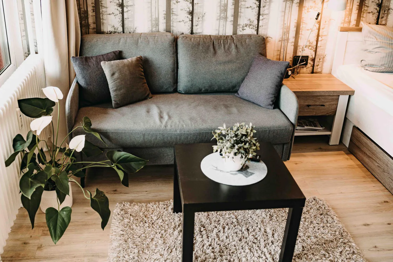 Sitzbereich mit Sofa und Couchtisch – Haus Vier Jahreszeiten am See HS 473 in Hahnenklee